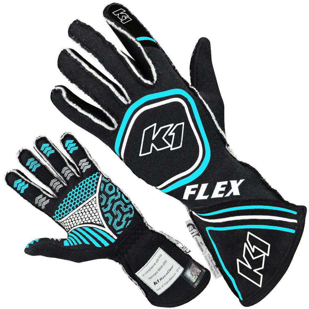Glove Flex Small Black / Flo Blue SFI 3.3/5