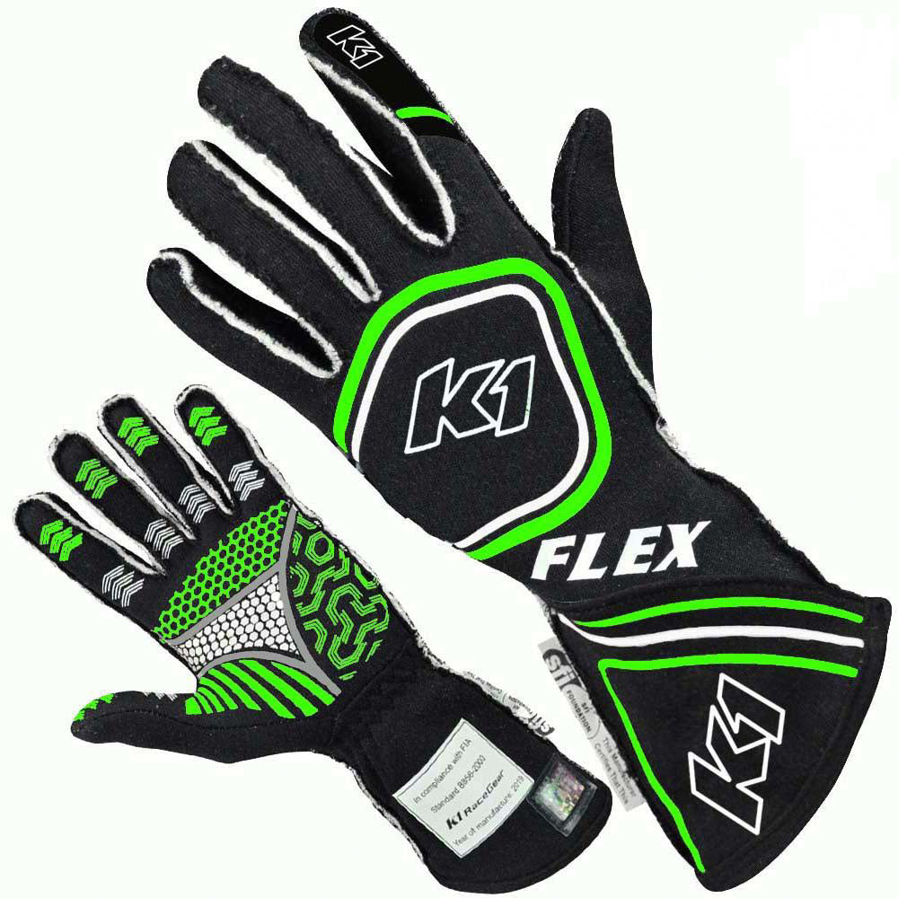 Glove Flex Large Black / Flo Green SFI 3.3/5