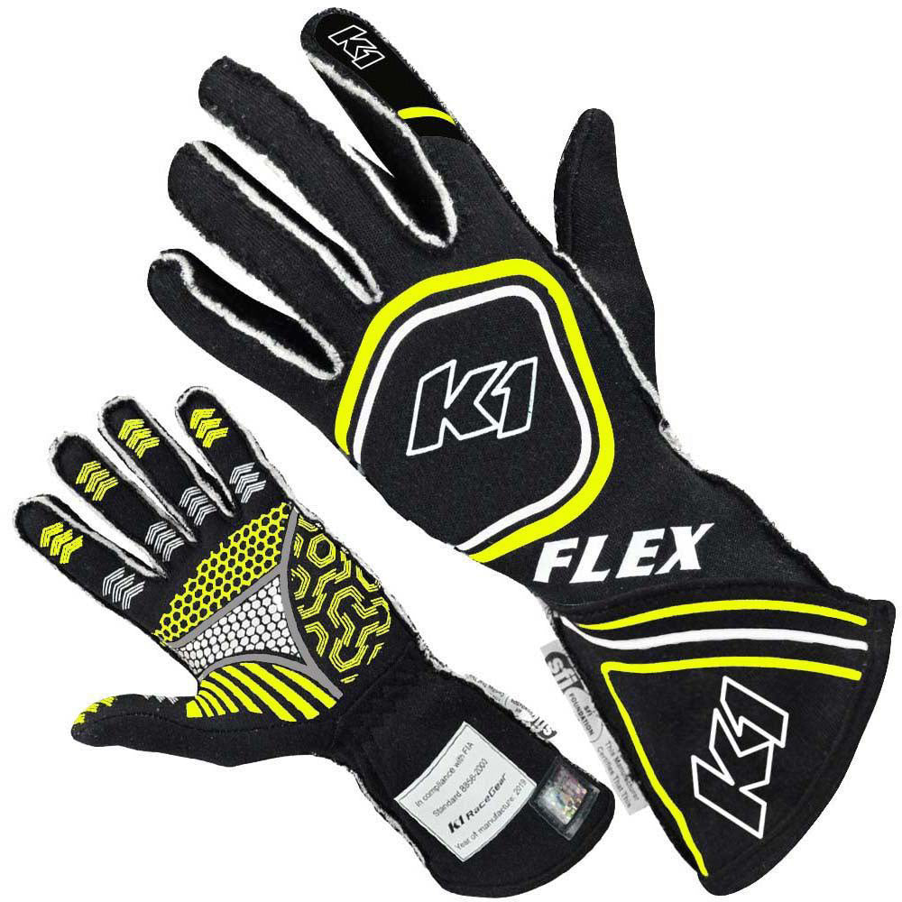 Glove Flex Large Black / Flo Yellow SFI 3.3/5